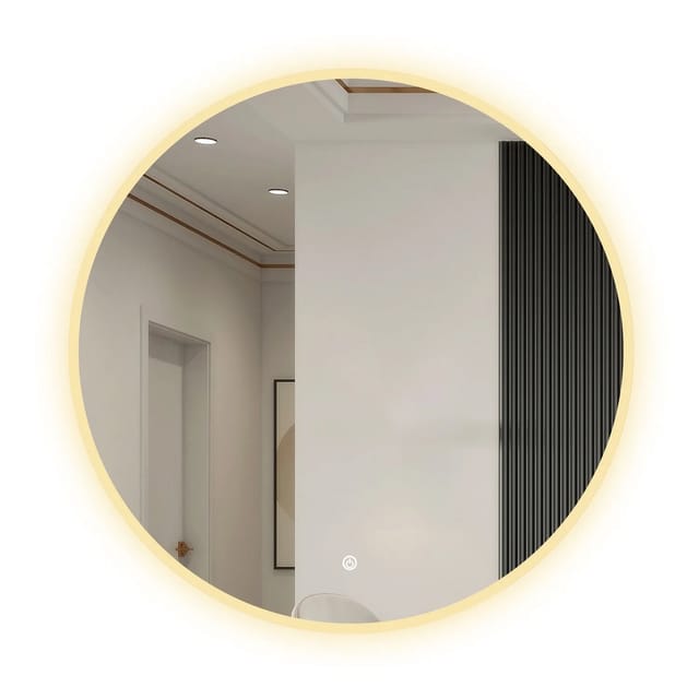 Aica Sanitär Badspiegel Rund 60 cm Spiegel mit LED Beleuchtung Touch Wandschalter Beschlagfrei Drei Lichtfarbe Dimmbar Memory Neutral-Warm-Kaltweiß