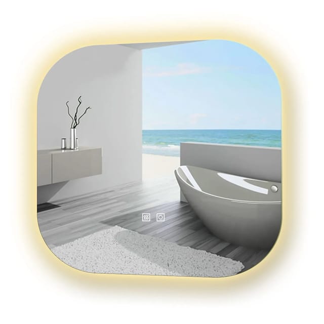 Aica Sanitär Badspiegel Quadrat 80 cm Spiegel mit LED Beleuchtung Drei Lichtfarbe Dimm Memory Neutral-Warm-Kaltweiß Touch Wandschalter Beschlagfrei