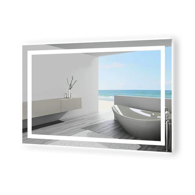 Aica Sanitär Badspiegel 90x70 cm Spiegel mit LED Beleuchtung Dreh-Knopf-Wandschalter Drei Lichtfarbe Dimm Memory Neutral-Warm-Kaltweiß Beschlagfrei
