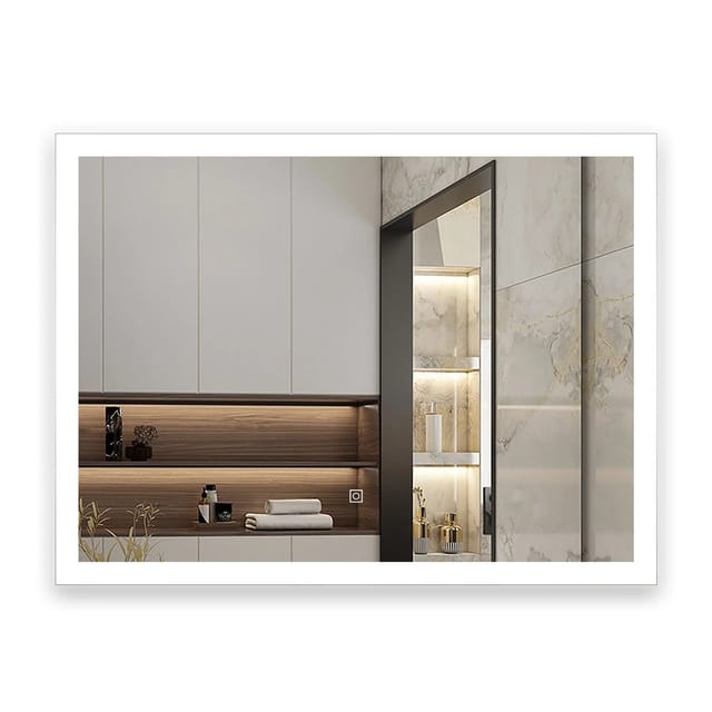 Aica Sanitär Badspiegel 80x60 cm Spiegel mit LED Beleuchtung Kaltweiß Beschlagfrei Wandspiegel Touch Wandschalter Badezimmerspiegel