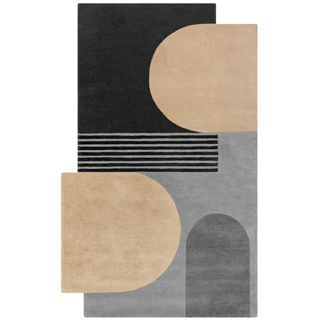 Designerteppich Kurzflor HALLEIN Color-Block Collage Wolle asymmetrische Form 150x240 cm Monochrom retro abstrakt modern Kadima Design