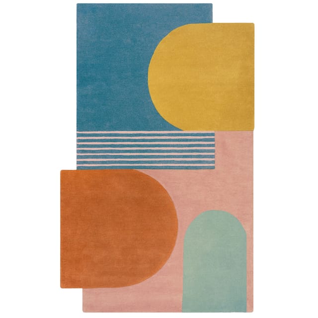 Designerteppich Kurzflor HALLEIN Color-Block Collage Wolle asymmetrische Form 120x180 cm Multi-Bright modern retro abstrakt Kadima Design