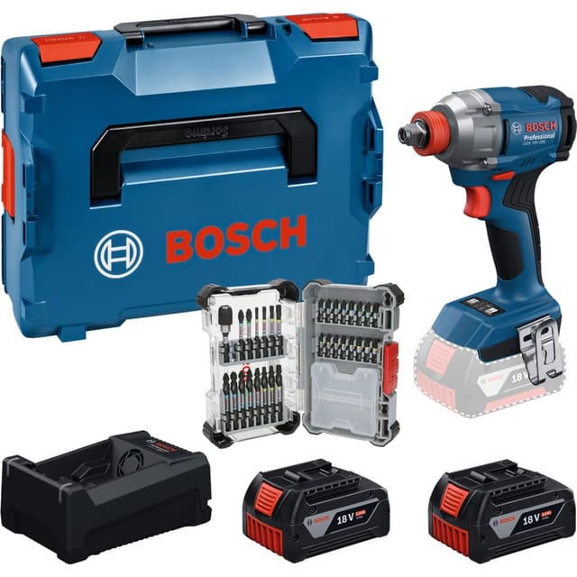 Bosch Professional Bosch Werkzeug-set: Akku-drehschlagschrauber Gdx 18v-285 + 2x Gba 5 Ah + Gal + 31-tlg. Bit-set In L-boxx