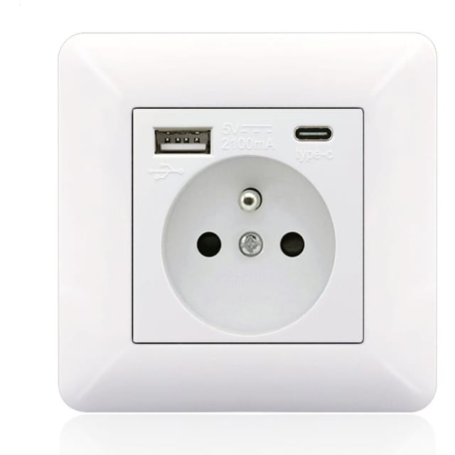 Jssevn Steckdosenleiste Mit Usb-c-anschluss, 16 A – 2 Steckdosen – 1 Usb-anschluss – 1 Usb-c-anschluss – Horizontale Oder Vertikale Montage – Modernes Weißes Design