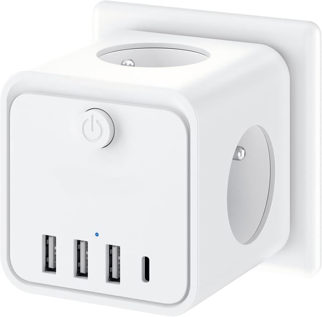 Jssevn 7-in-1-steckdosenleiste, Steckdosenleiste Mit 3 Französischen Steckdosen, Mehrfachsteckdose Mit 1 Typ-c- Und 3 Usb-anschlüssen, Würfel-steckdosenleiste Für Zuhause