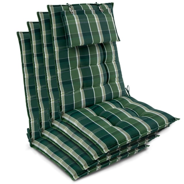 4er Set Sun-hl Hochlehner Auflage 120x50x8cm Grün-kariert
