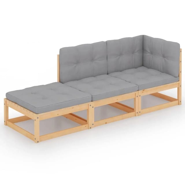 Vidaxl 3 Piece Garden Lounge Set With Cushions Solid Wood Pine