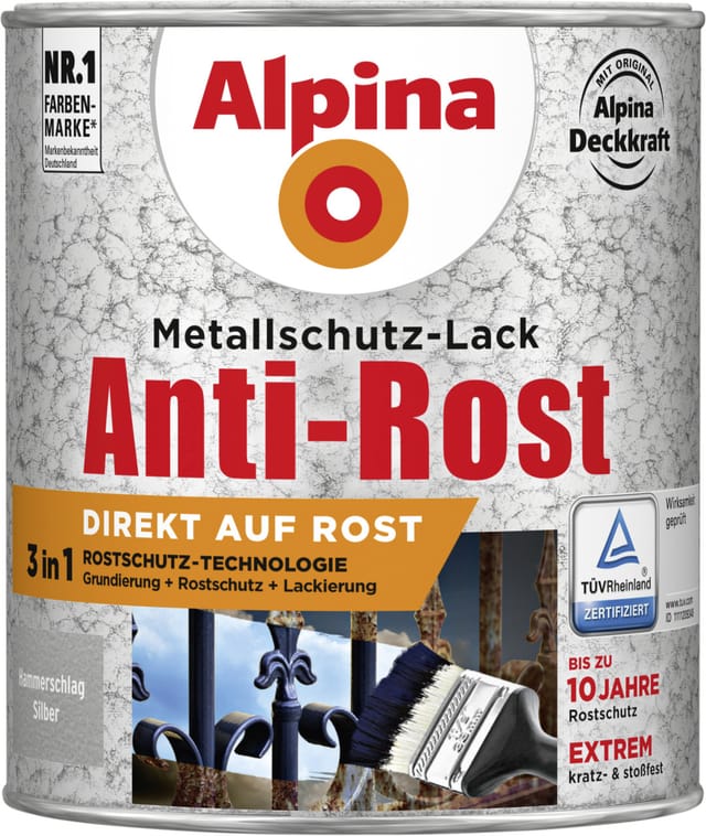 Metallschutz-lack Hammerschlag 750 Ml Silber Metallack Schutzlack - Alpina
