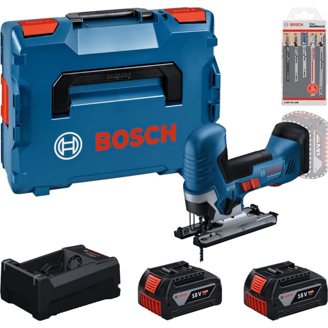 Bosch Professional Bosch Werkzeug-set: Akku-stichsäge Gst 18v-125 S + 2x Gba 5 Ah + Gal + Stichsägeblattset In L-boxx