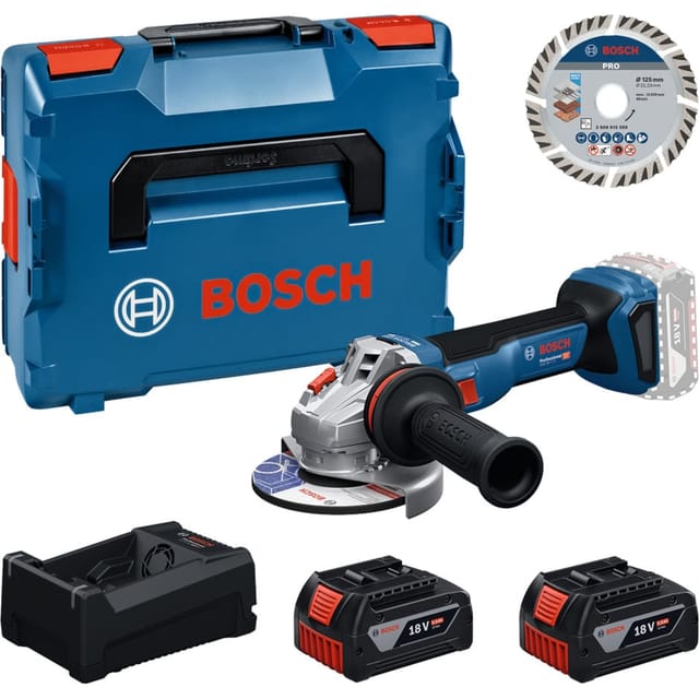 Bosch Professional Bosch Werkzeug-set: Akku-winkelschleifer Gws 18v-11 S + 2x Gba 5 Ah + Gal + Trennscheibe 125 In L-boxx