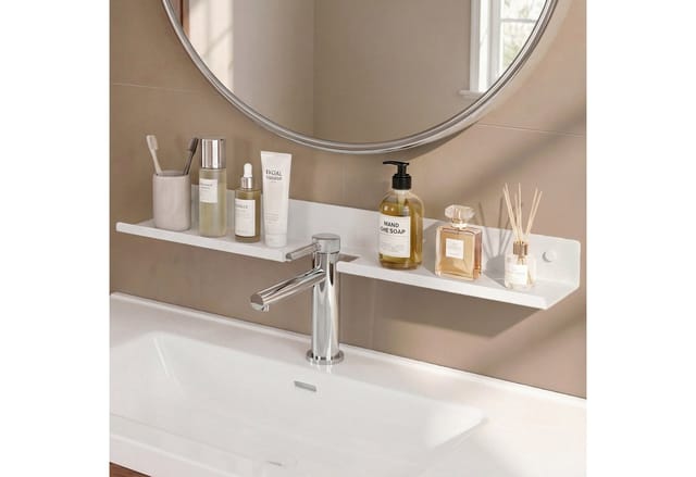 Doporro Waschbecken Ablage 60 Cm Über Dem Wasserhahn, Badezimmer Regal Montage Mit Oder Ohne Bohren, Waschbecken-wasserhahn-organizer, Spülbecken Organizer & Duschablage, Sandweiß Reglo-17