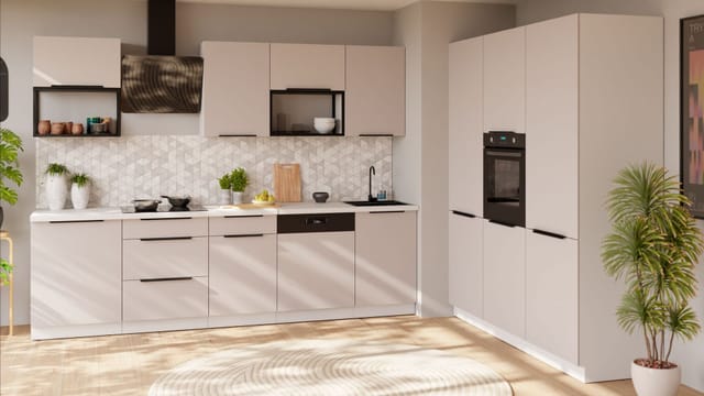 Küche Como Loft 280 + 180 Cm Küchenzeile Küchenblock Einbauküche Kaschmir Beige Matt + Weiß Matt
