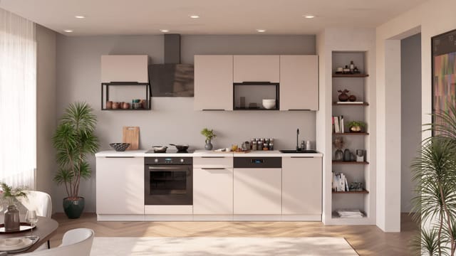 Küche Como Basic Loft 280 Cm Küchenzeile Küchenblock Einbauküche Kaschmir Beige Matt + Weiß Matt