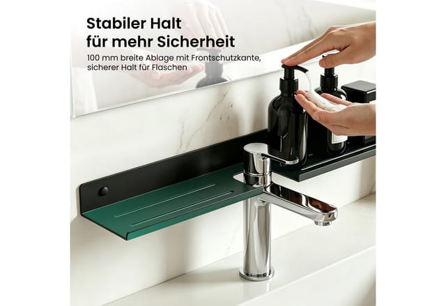 Mai & Mai Duschregal Zum Bohren Oder Kleben, Waschbeckenregal Über Wasserhahn, Wandregal Für Küche Und Bad, Badezimmer Organizer Grau 60cm Reglo-17