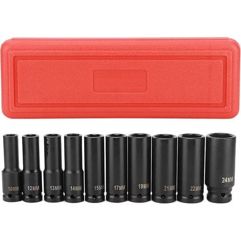 10-teiliges 1/2-zoll-tiefbett-schlagschrauber-steckschlüssel-set Mit 6-punkt-kopfadapter Und Hochhartem Reparaturwerkzeug