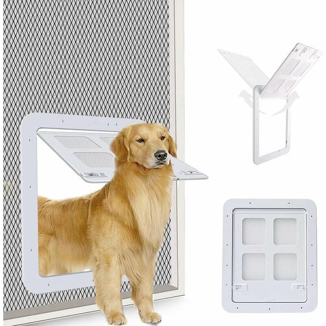 Fliegengittertür Für Hunde (außenmaße 43cm X 37cm), Fliegengittertür Für Haustiere Mit Schloss Für Hunde Und Welpen, Hundetür Für Fliegengittertür (l, Weiß)