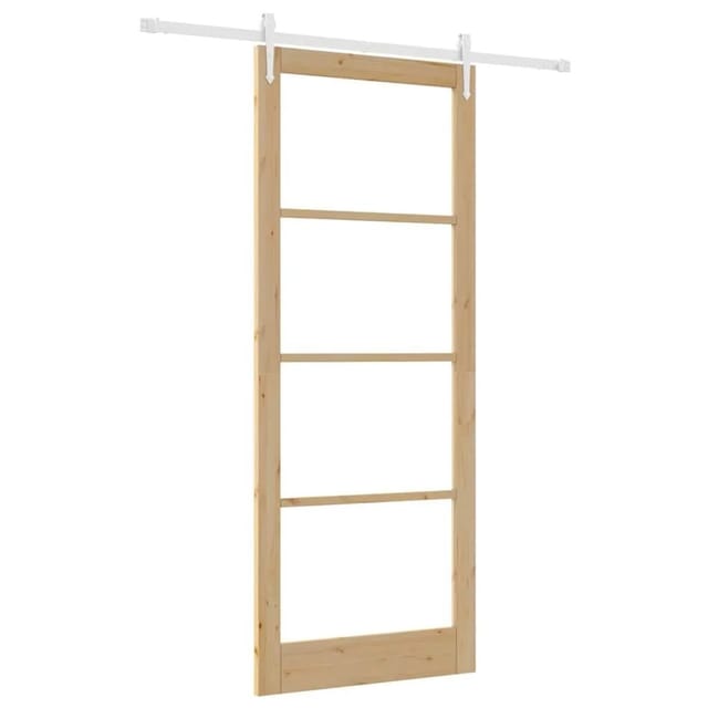 Vidaxl Sliding Door Natural 93 X 232 Cm Solid Pine Wood And Glass