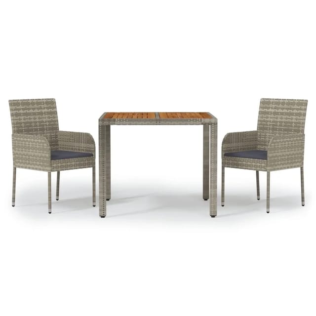 vidaXL 3-tlg Garten-Essgruppe mit Kissen Grau Poly Rattan Modell 8