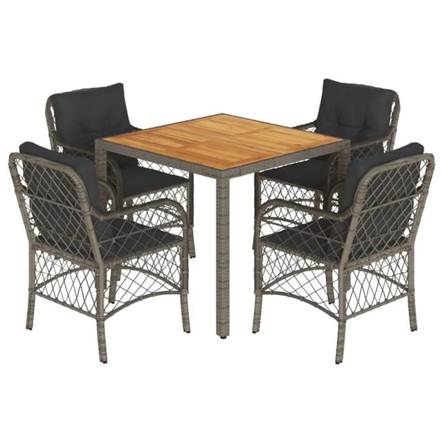 vidaXL 5-tlg Garten-Essgruppe mit Kissen Grau Poly Rattan Modell 38