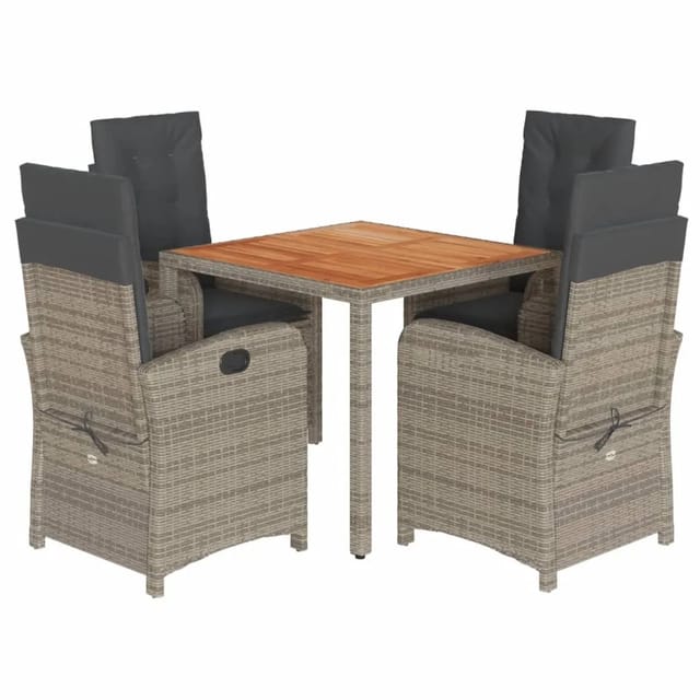vidaXL 5-tlg Garten-Essgruppe mit Kissen Grau Poly Rattan Modell 34