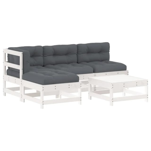 vidaXL 5-tlg Garten-Lounge-Set mit Kissen Weiß Massivholz Modell 6