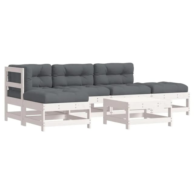 vidaXL 6-tlg Garten-Lounge-Set mit Kissen Weiß Kiefernholz Modell 14
