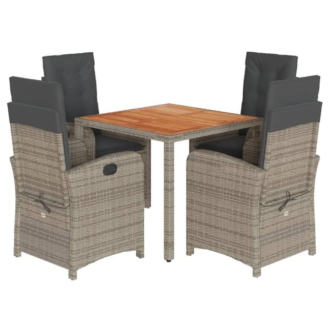 vidaXL 5-tlg Garten-Essgruppe mit Kissen Grau Poly Rattan Modell 51