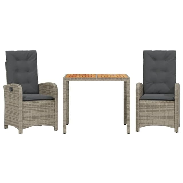 vidaXL 3-tlg Garten-Essgruppe mit Kissen Grau Poly Rattan Modell 25