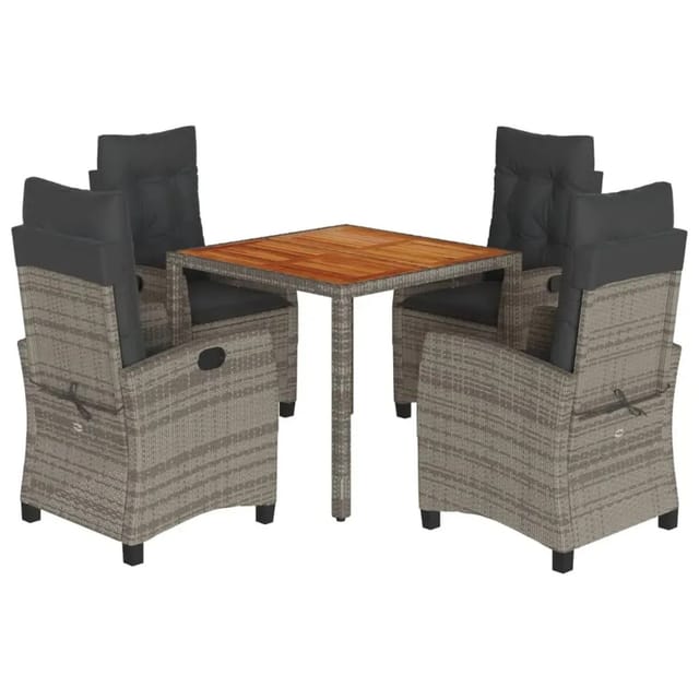 vidaXL 5-Tlg Garten-Essgruppe mit Kissen Grau Poly Rattan 3212672