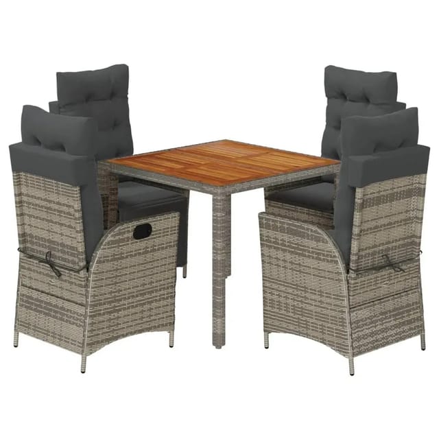 vidaXL 5-Tlg Garten-Essgruppe mit Kissen Grau Poly Rattan 3213105