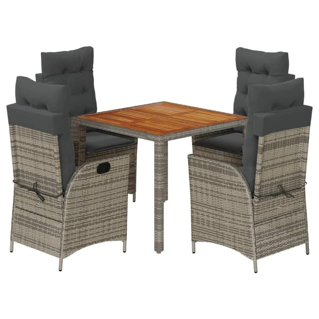 vidaXL 5-Tlg Garten-Essgruppe mit Kissen Grau Poly Rattan 3213104