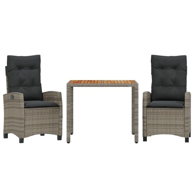 vidaXL 3-Tlg Garten-Essgruppe mit Kissen Grau Poly Rattan 3212671