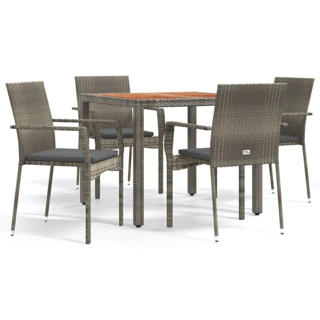 vidaXL 5-Tlg Garten-Essgruppe mit Kissen Grau Poly Rattan 3184994