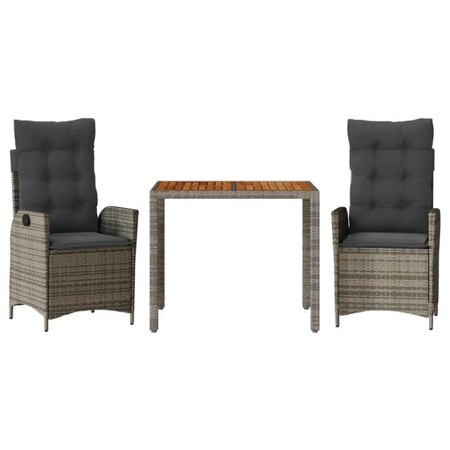 vidaXL 3-Tlg Garten-Essgruppe mit Kissen Grau Poly Rattan 3213103