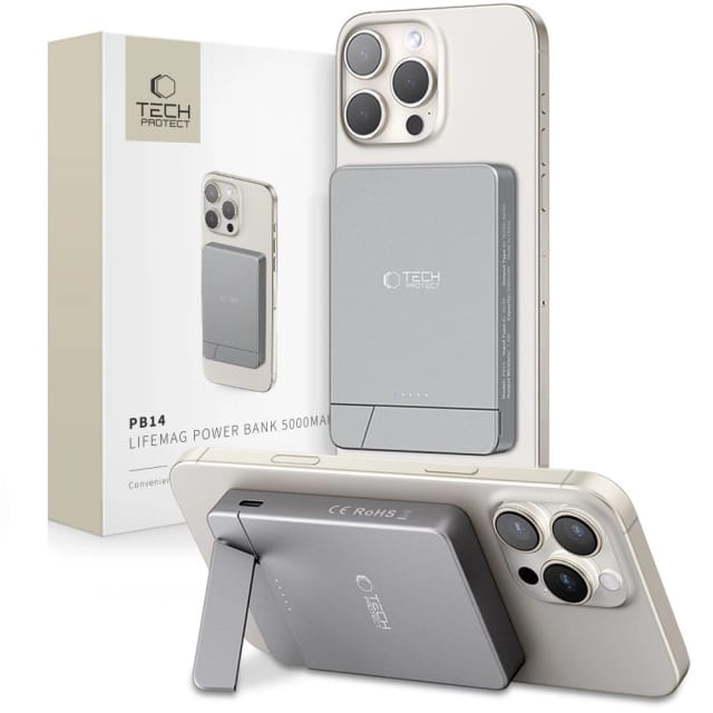 Tech-Protect Powerbank PB14 LifeMag MagSafe 5000 mAh - Grey Powerbank (Akku) - Grau - 5000 mAh
