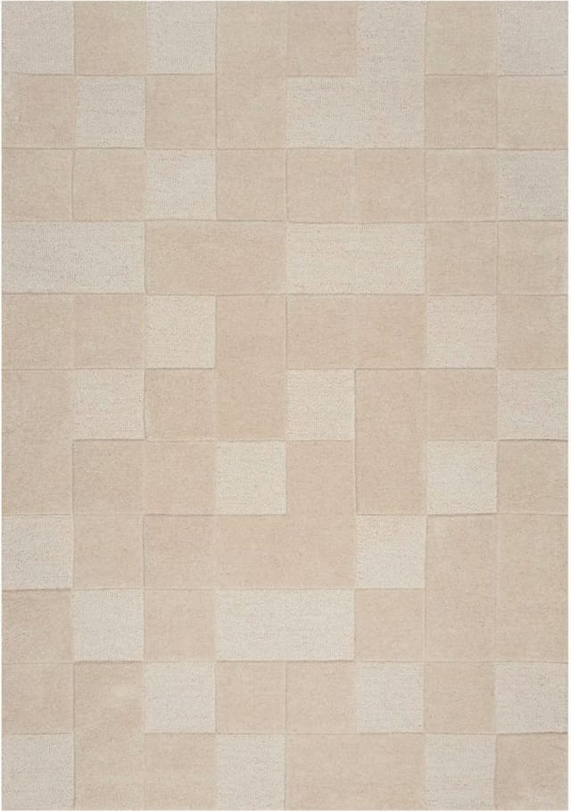 FLAIR RUGS Wollteppich Checkboard, mit modernem Schachbrettmuster, rechteckig, Höhe: 10 mm, Wollteppich mit Schachbrettmuster und Hoch-Tief-Effekt