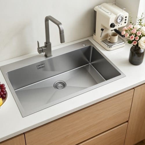 VEVOR Einbauspüle Einzelbecken, 85 x 45 x 19 cm, Edelstahl-Küchenspüle im Landhausstil, Küchenspüle für Geschirr, Wohnmobil, Vorbereitungsküche, Waschküche und Bar, Spülbecken mit Siebkorb