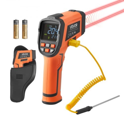 VEVOR Infrarot Thermometer -30℃~1200℃, Digitales IR-Temperaturmessgerät mit LCD-Beleuchtung Typ-K-Thermoelement & Dual-Laser, Berührungslose Temperaturpistole für Kochen Industrie (Nicht für Menschen)