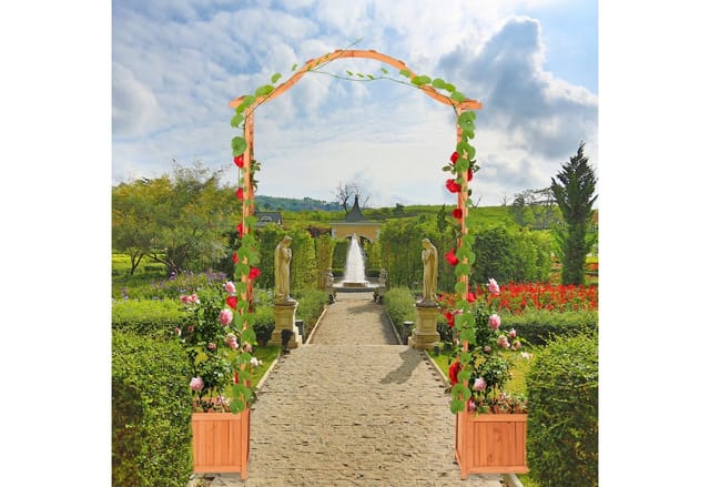 Relaxdays - Holz-rosenbogen, Dekorativer Gartenbogen, 2 Pflanzkübel, Wetterfestes Rankgitter, 209 X 181 X 60 Cm, Orange