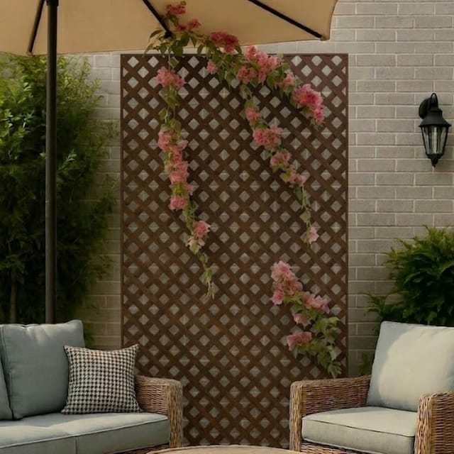 Pvc-gitterpaneel Ohne Rahmen, 100 X 200 Cm 1,8 Cm Maschenweite Dekoratives Braunes Gartengitter Innendekoration