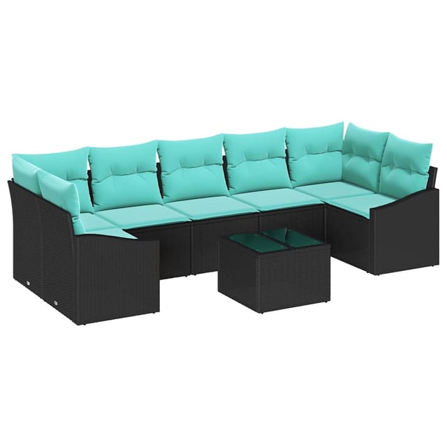 Sofa Set Mit Kissen 8 Pcs Schwarz Und Türkis Poly-rattan Vidaxl