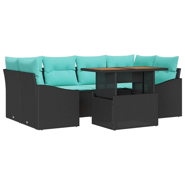 Garten Essgruppe Mit Kissen 7 Pcs Schwarz Und Teal Vidaxl