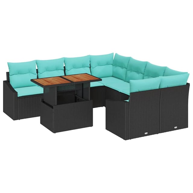 Garten Essgruppe Mit Kissen 9 Pcs Schwarz Und Teal Vidaxl