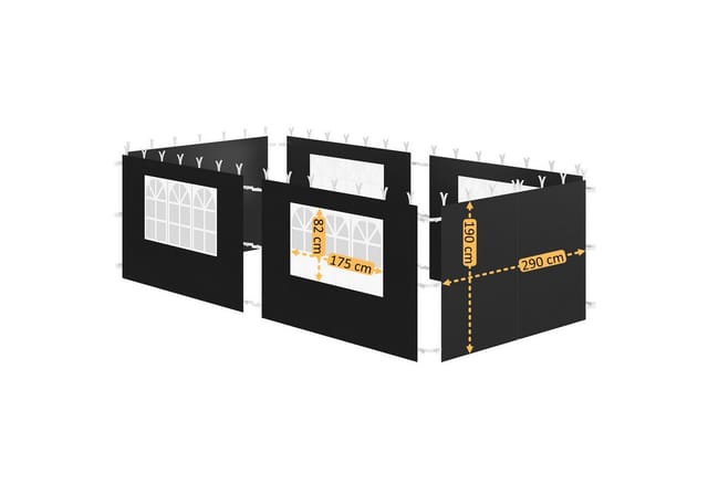 Zelsius Seitenwände Für Pavillon 3x6 M, 6-teilig, Schwarz, Gartenzelt Seitenwand Mit Fenster, Uv30