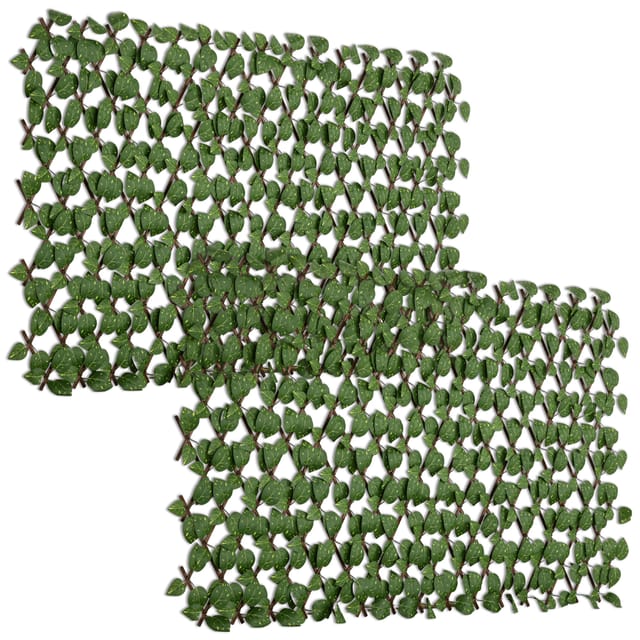 Set Mit 2 Künstlichen Hecken, Ausziehbarem Rankgitter, Sichtschutz, Realistischem Laub, 2 X 1 M