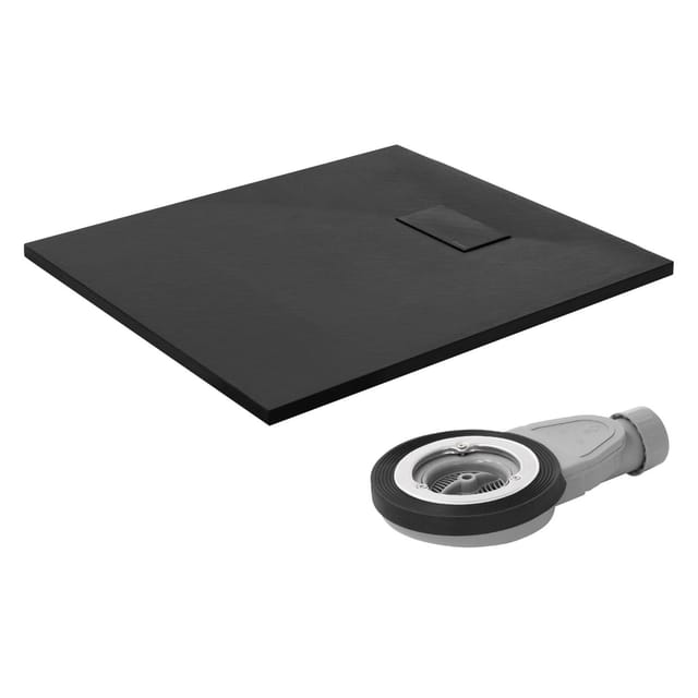 Luxebath Duschwanne 90x80 Cm Schwarz Mit Ablaufgarnitur, Extra Flache Und Robuste Smc Duschtasse, Rechteckige Brausewanne H:30 Mm, Design Brausetasse Anti-rutsch-oberfläche In Schieferoptik Mit Siphon
