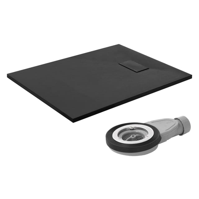 Luxebath Duschwanne 100x80 Cm Schwarz Mit Ablaufgarnitur, Extra Flache & Robuste Smc Duschtasse, Rechteckige Brausewanne H:30 Mm, Design Brausetasse Anti-rutsch-oberfläche In Schieferoptik Mit Siphon