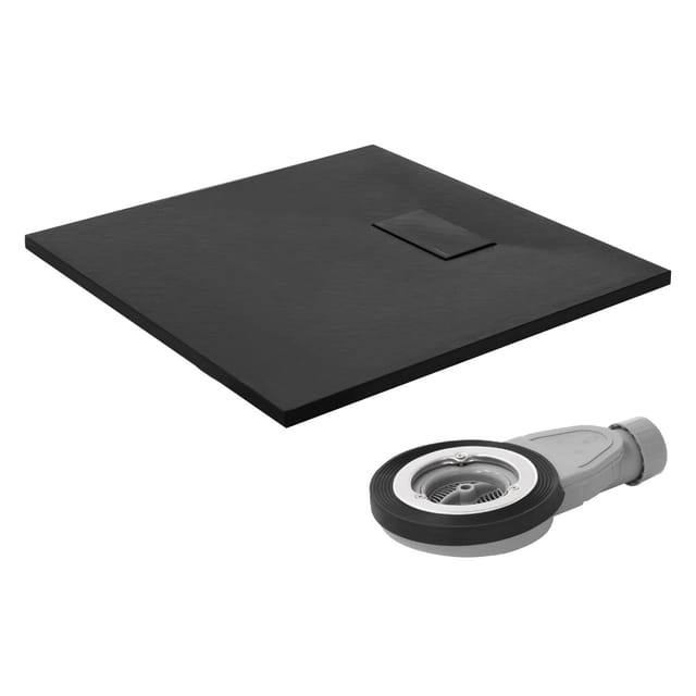 Luxebath Duschwanne 80x80 Cm Schwarz Mit Ablaufgarnitur, Extra Flache Und Robuste Smc Duschtasse, Quadratische Brausewanne H:30mm, Design Brausetasse Anti-rutsch-oberfläche In Schieferoptik Mit Siphon