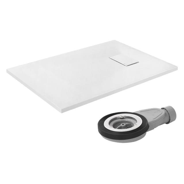Luxebath Duschwanne 100x70 Cm Weiß Mit Ablaufgarnitur, Extra Flache Und Robuste Smc Duschtasse, Rechteckige Brausewanne H:30 Mm, Design Brausetasse Anti-rutsch-oberfläche In Schieferoptik Mit Siphon