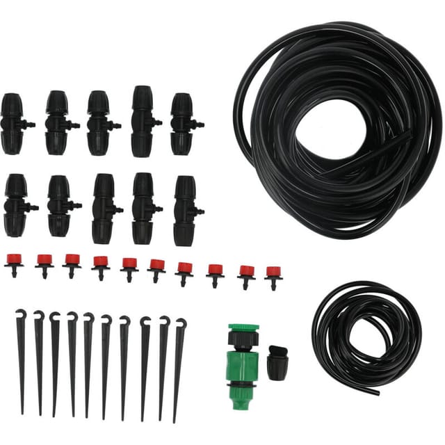 Bewässerungsset, 10 M Schlauch (8/11 Zoll), Verstellbares Tropf-t-stück, Einstellbare Wassermenge, Automatisches Garten-tropfbewässerungssystem.